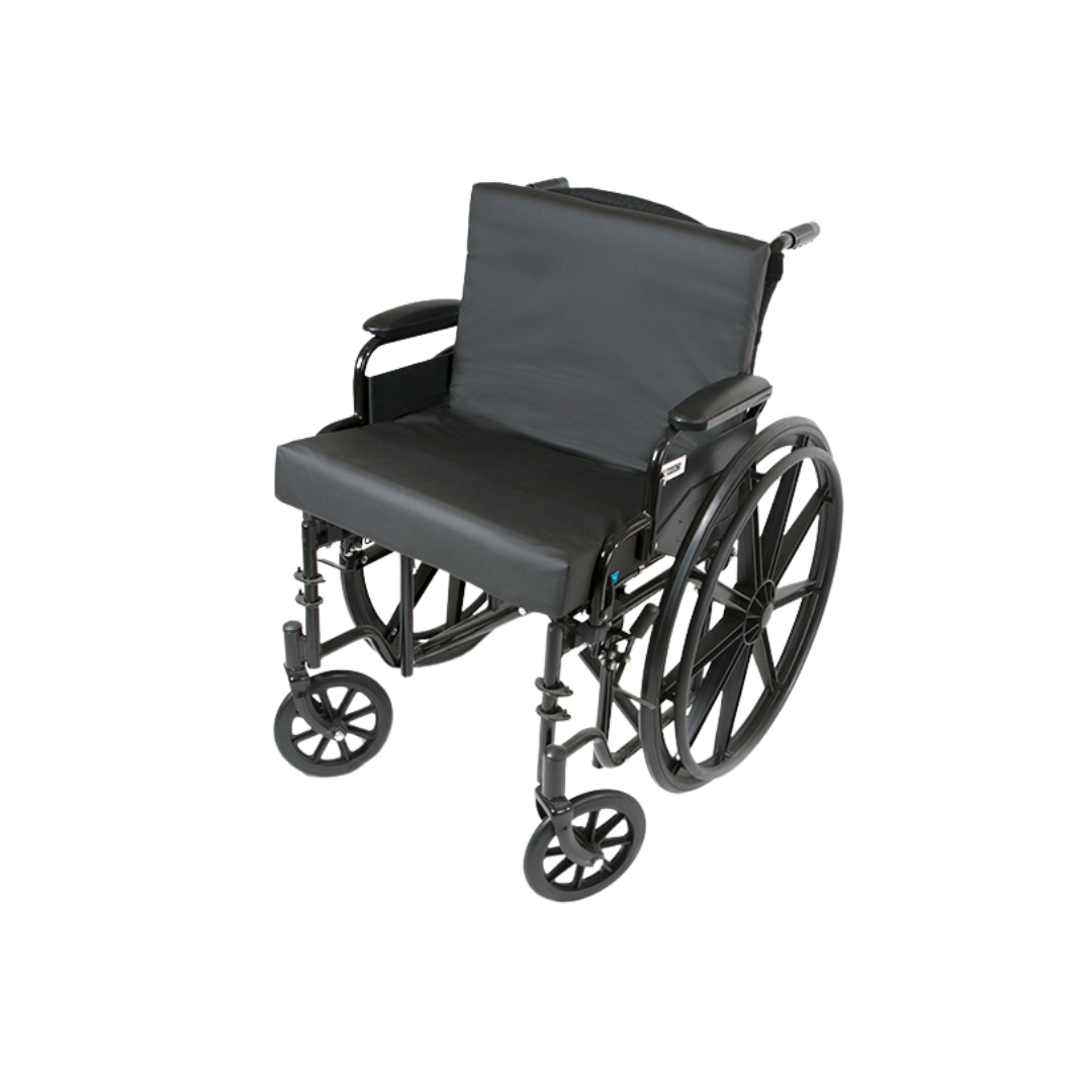 The Protekt® Seat & Back Combo Cushion by Proactive is shown on a white background, featuring padded support for both the seat and backrest of a wheelchair.